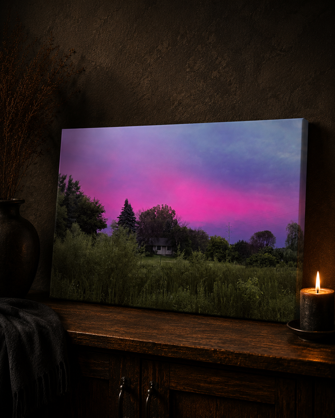 When the Sky Turned Pink | Moody Sunset Photography Canvas