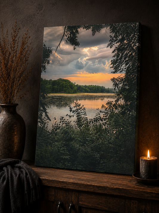Beyond the Trees | Moody Lake Photography Canvas