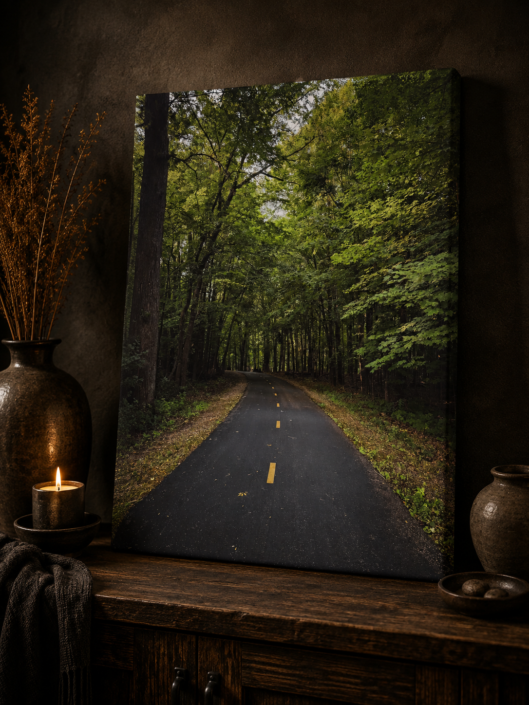 Into the Quiet | Forest Road Photography Canvas