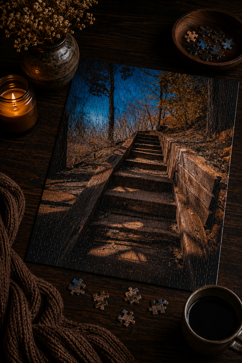 Where the Path Rises | Woodland Stairway Photography Puzzle