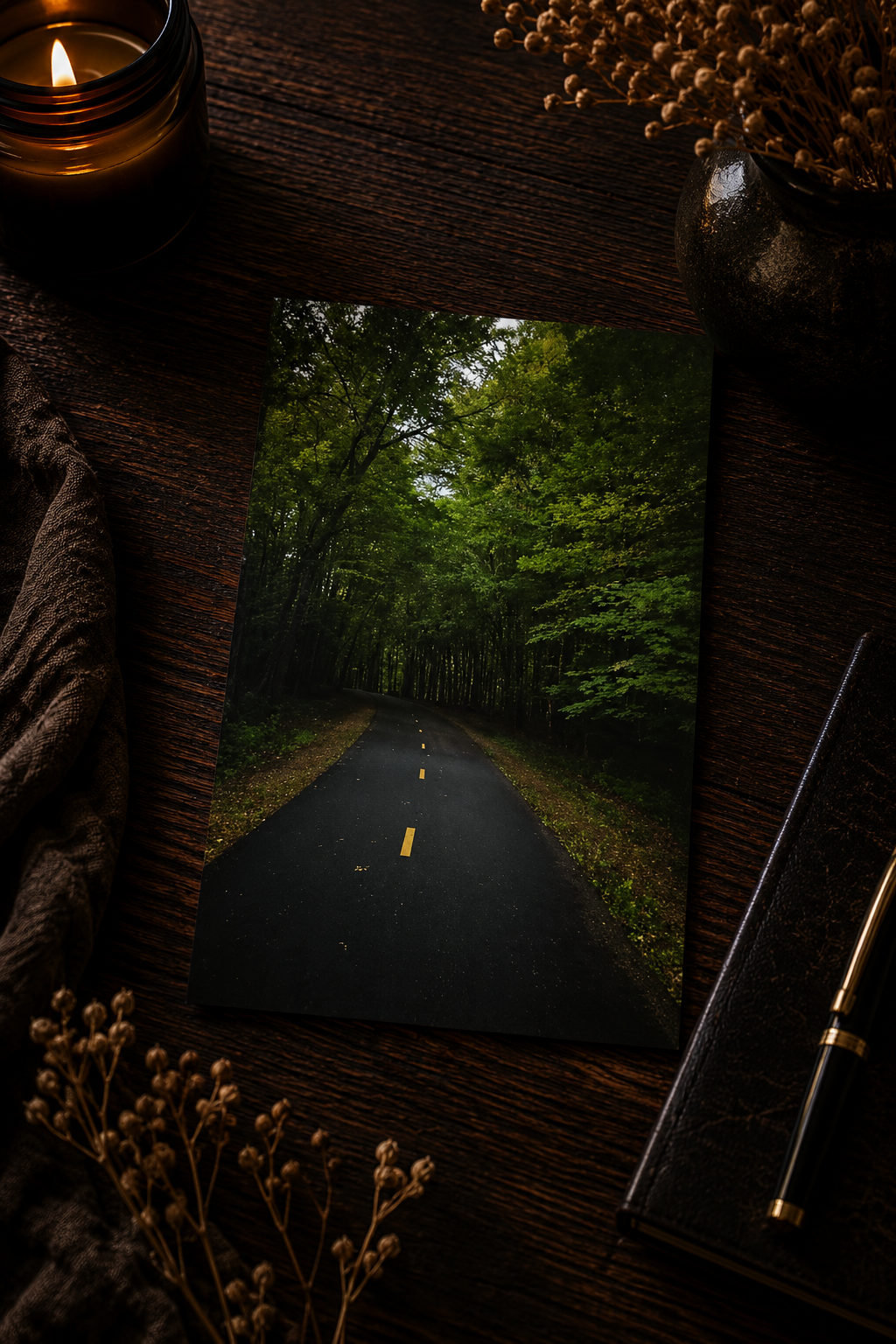Into the Quiet | Forest Road Photography Postcard